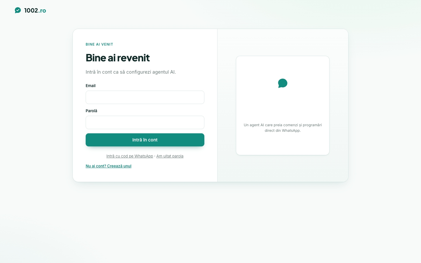 Autenticação na conta, com a opção de entrar diretamente com um código enviado por WhatsApp, sem palavra-passe.